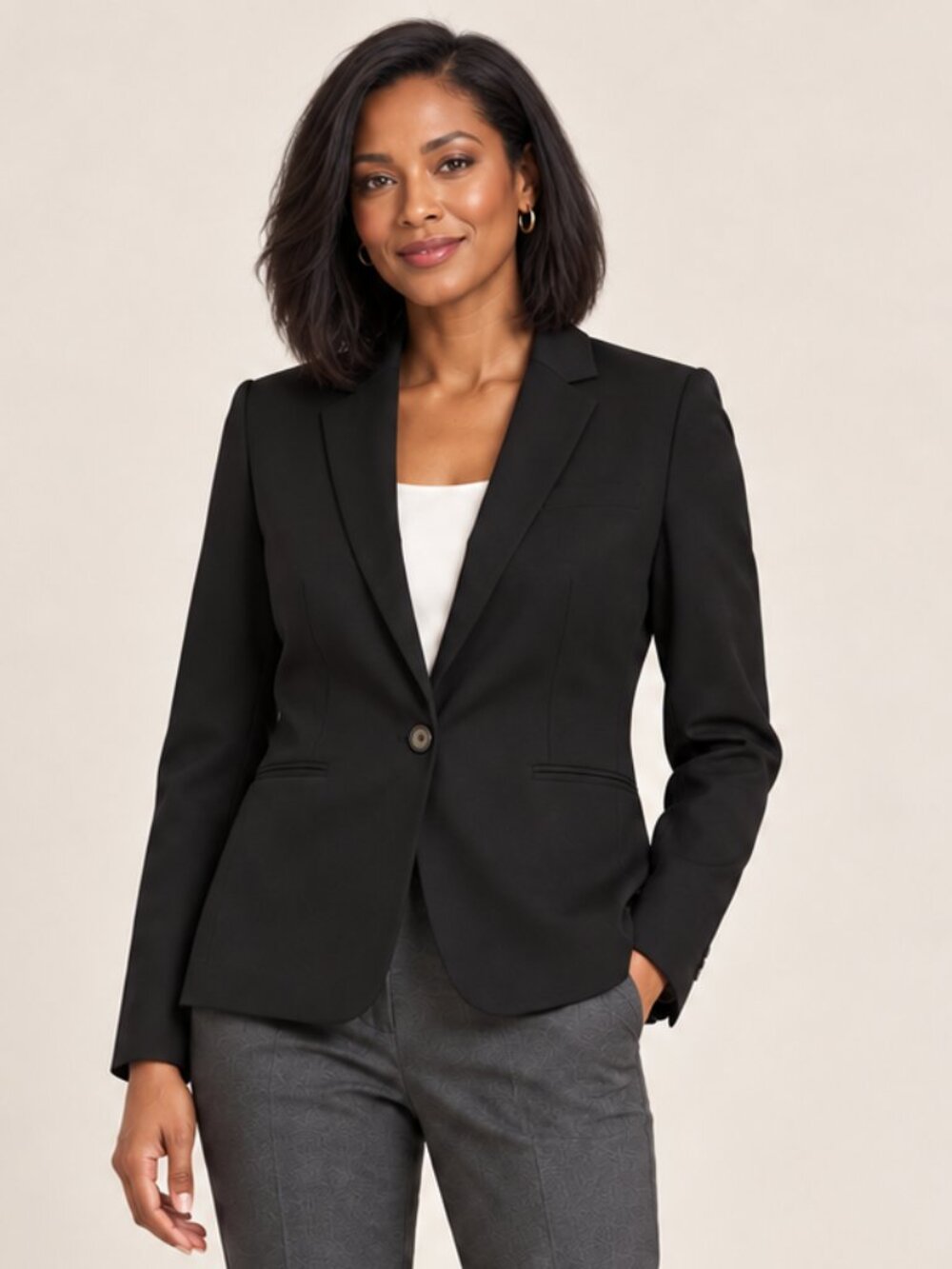 J.Crew Italian Wool Black One-Button Blazer Suit Jacket Size 10